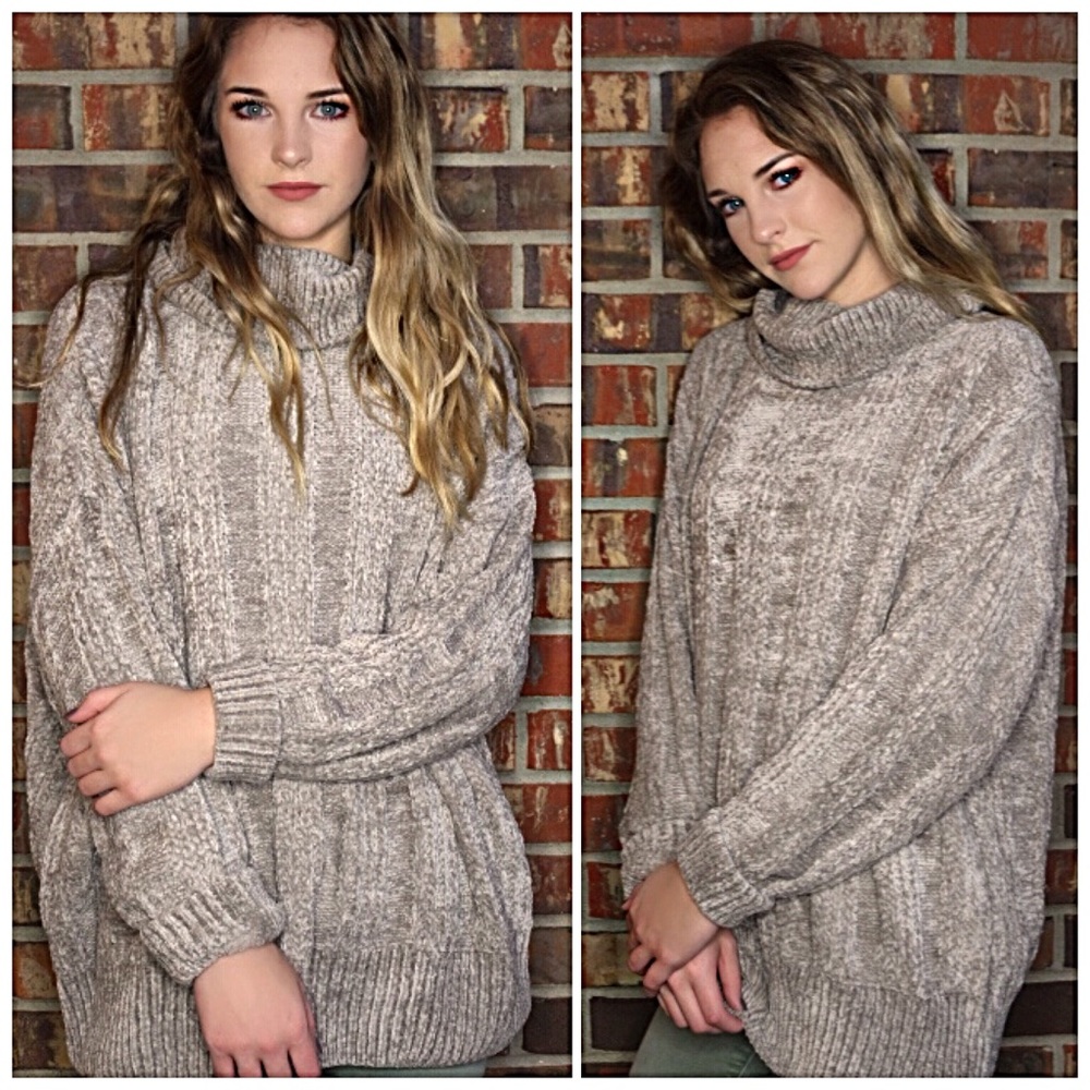 Chenille Turtle Neck Misty Grey  Sweater